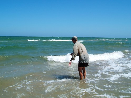 Standing on the first bar, casting to the base of waterfalls